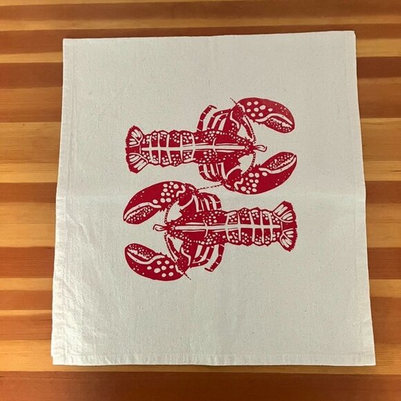 Lobster Tea Towel: Organic Cotton Flour Sack, Nautical Maine Decor Pre-owned - Picture 1 of 5